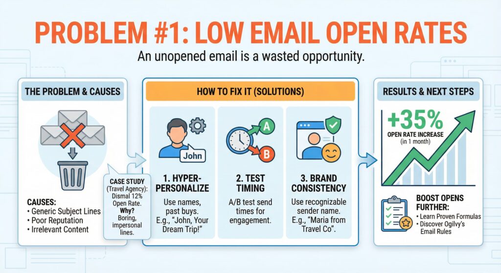 How to fix low email open rates, causes, solutions, and real results from a travel agency case study