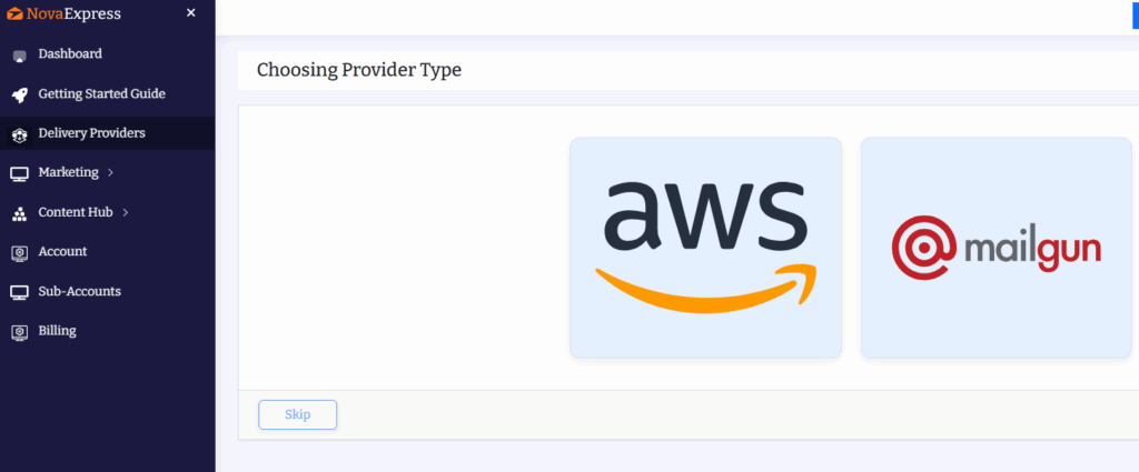 First choice between Amazon SES and Mailgun delivery providers in Nova Express