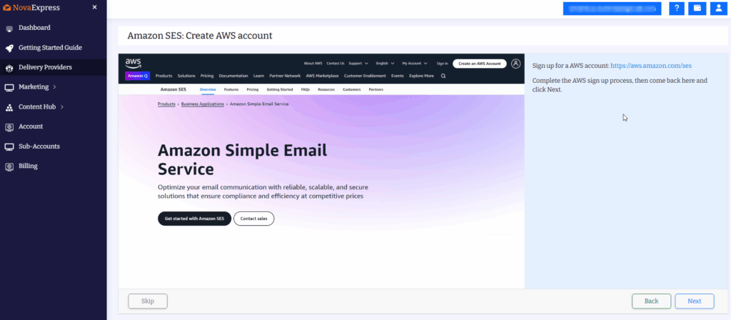 Create AWS Account in Nova Express, sign up for AWS like any other SaaS