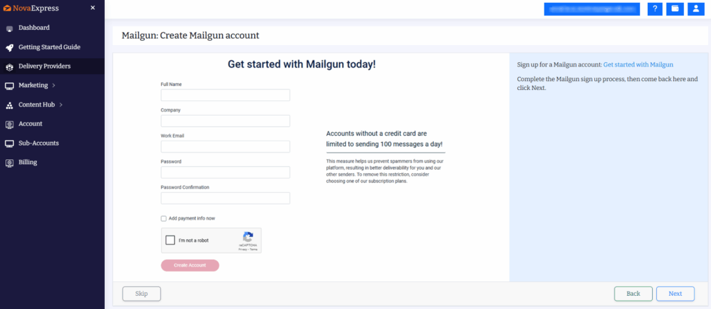 Add and verify your domain in Mailgun dashboard for email delivery