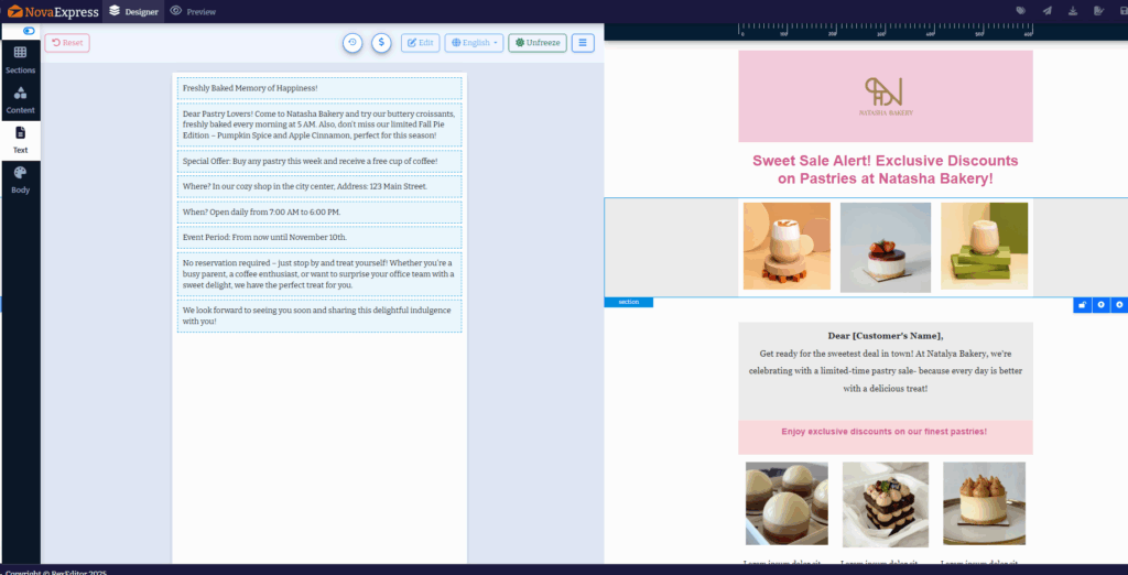switch email layout continuous/blocks