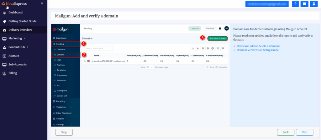 Mailgun tracking settings: enable opens and clicks for email analytics