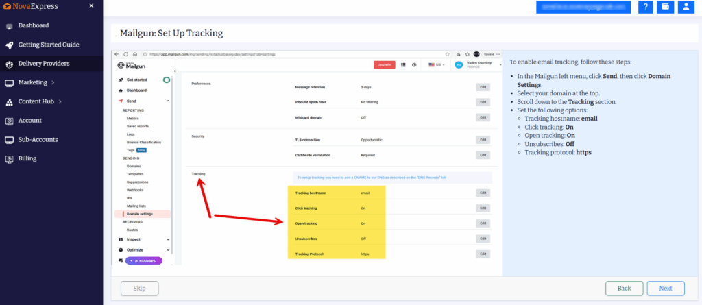 Get your Mailgun Account API Key for Nova Express integration