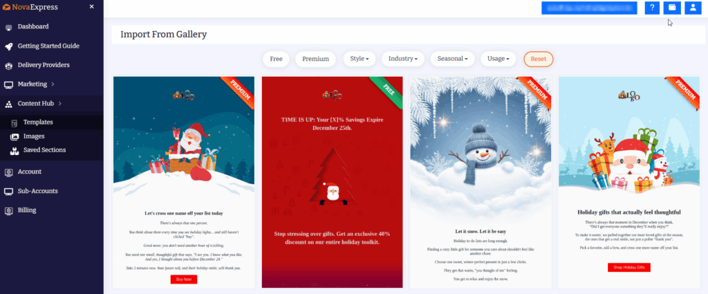 Nova Express AI email marketing platform interface for freelancers and small businesses