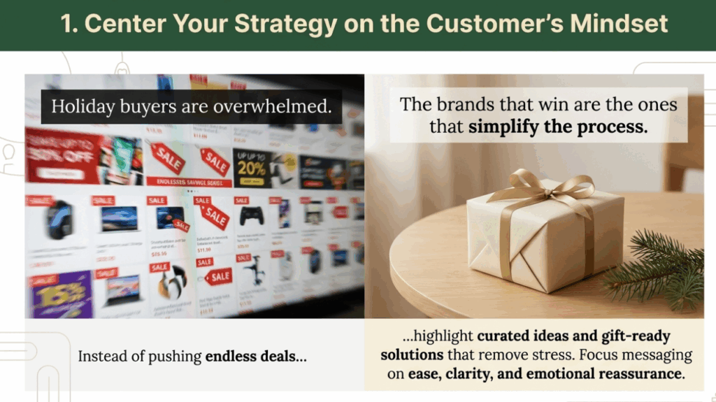 Christmas email marketing strategy focused on customer mindset and stress-free holiday shopping