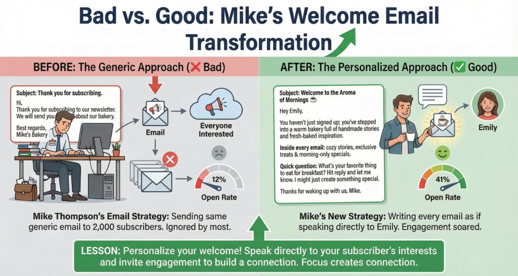 Mike’s welcome email transformation: from generic to personalized approach targeting Emily