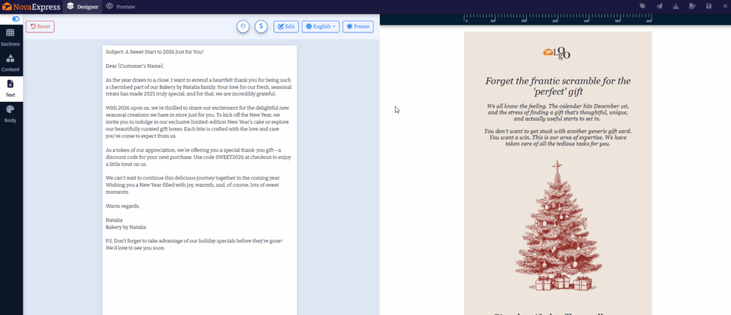 Nova Express AI Email Copywriter interface: generate marketing text in seconds