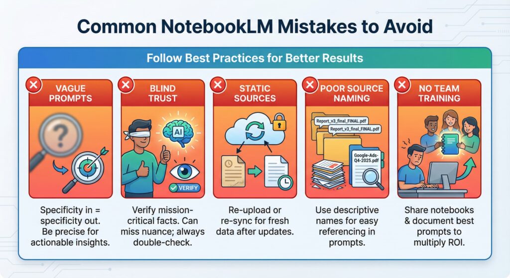 Infographic: 5 common mistakes when using NotebookLM and how to avoid them