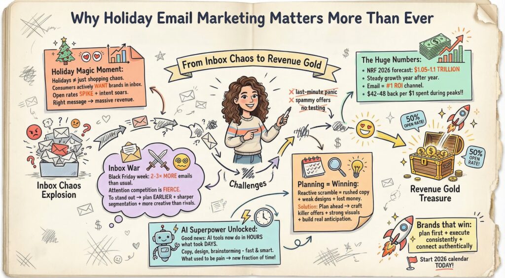 Infographic explaining why holiday email marketing is more important than ever.