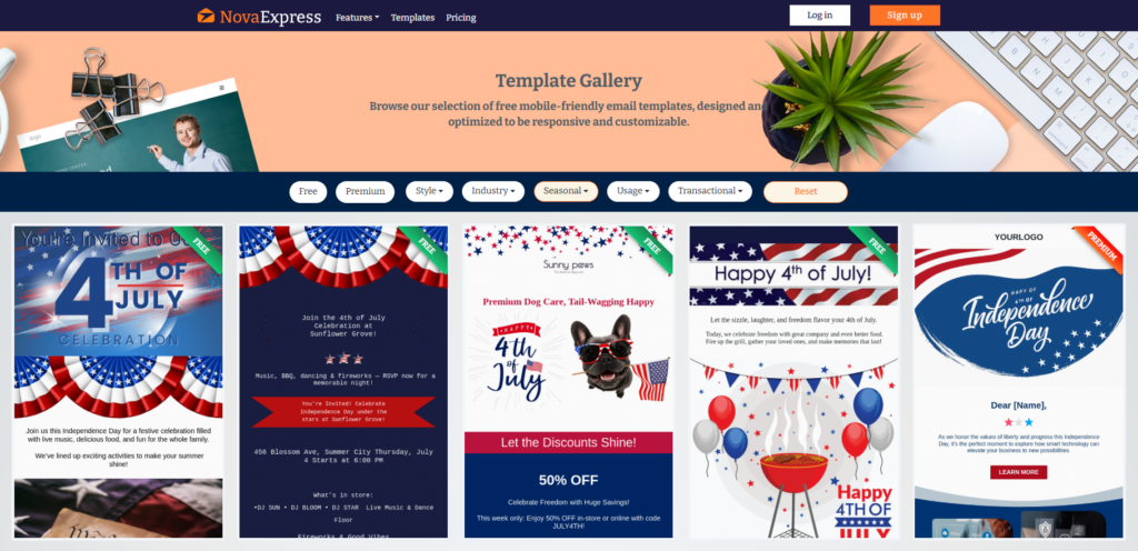 Fourth of July email marketing tips with a preview of Nova Express templates.