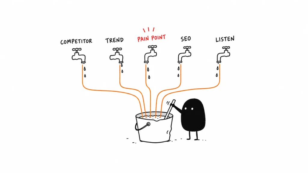 Illustration of multiple research streams feeding into one combined output
