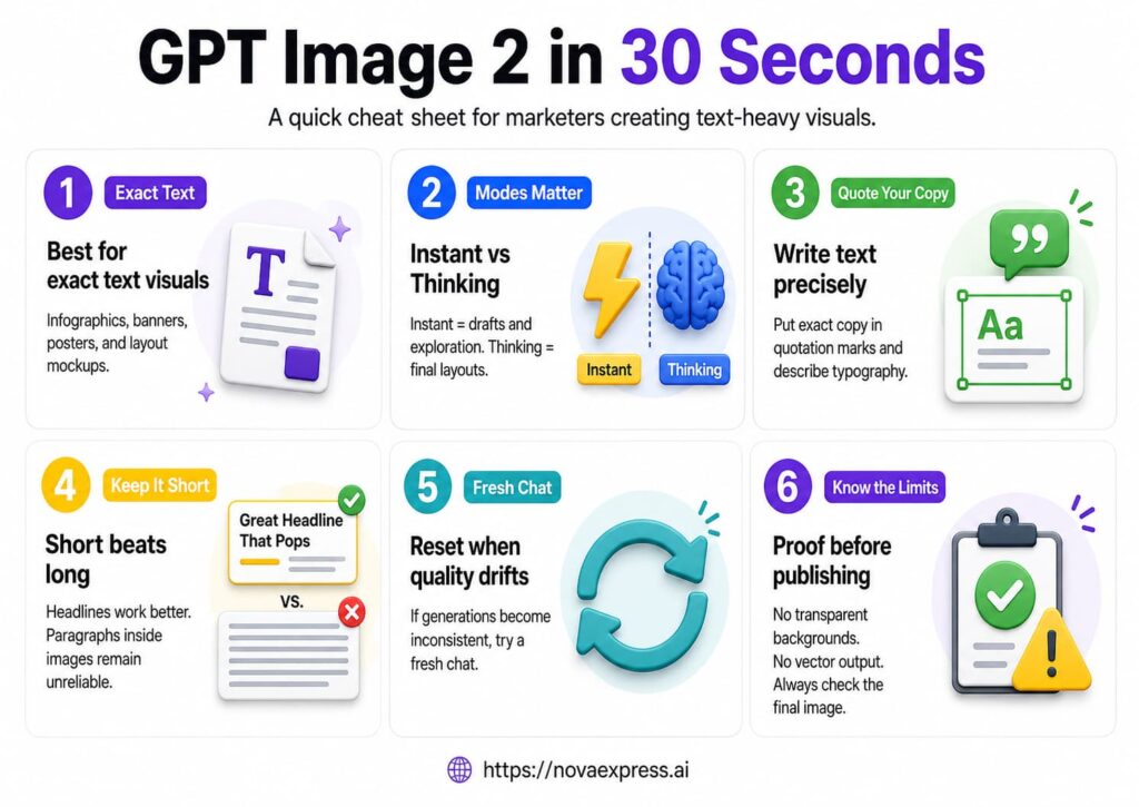 Infographic "GPT Image 2 in 30 Seconds": 6 tips for creating text-heavy visuals