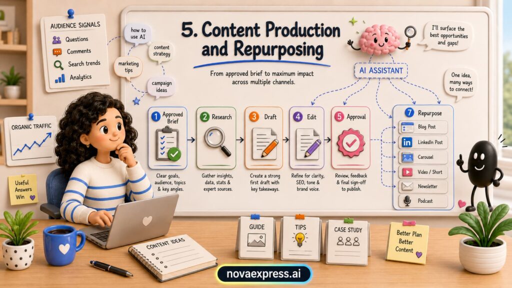 Content production and repurposing workflow illustration