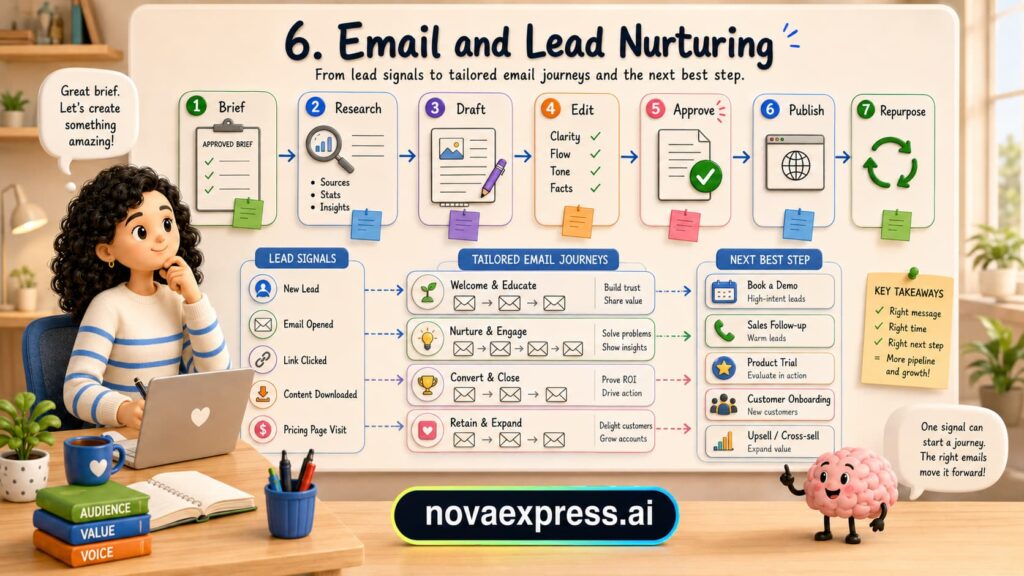 Email and lead nurturing workflow illustration