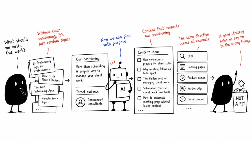 AI presents positioning options based on research findings and customer pain points