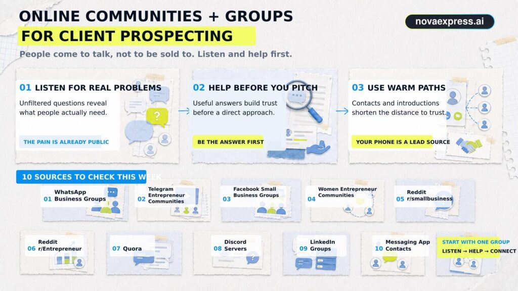 Freelance client discovery methods and platforms illustration