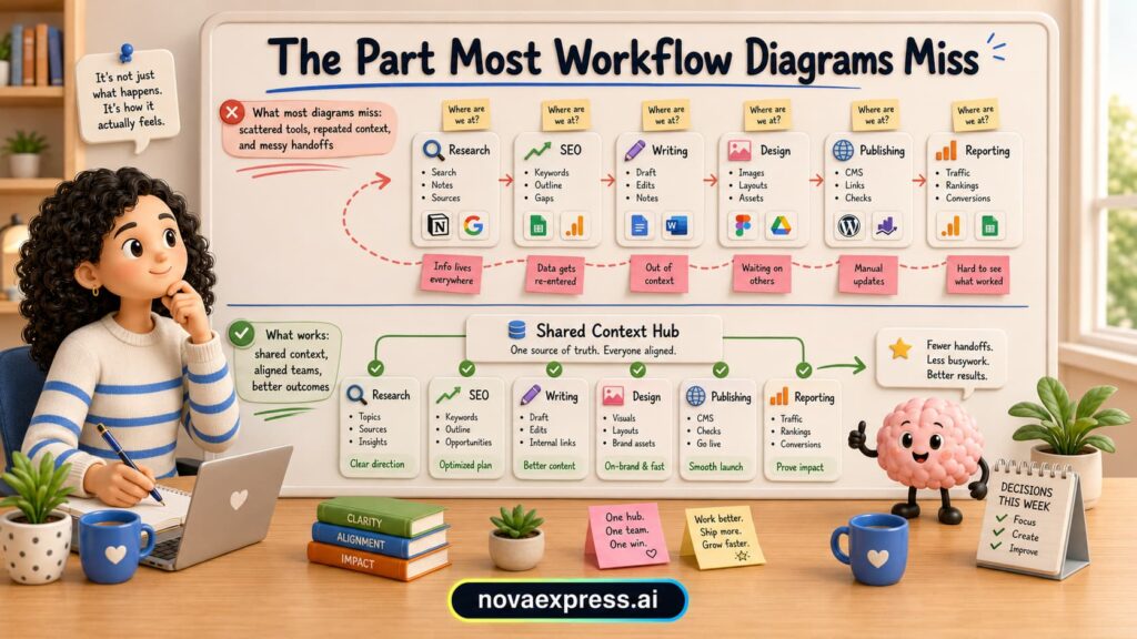 Marketing workflow context and analysis illustration